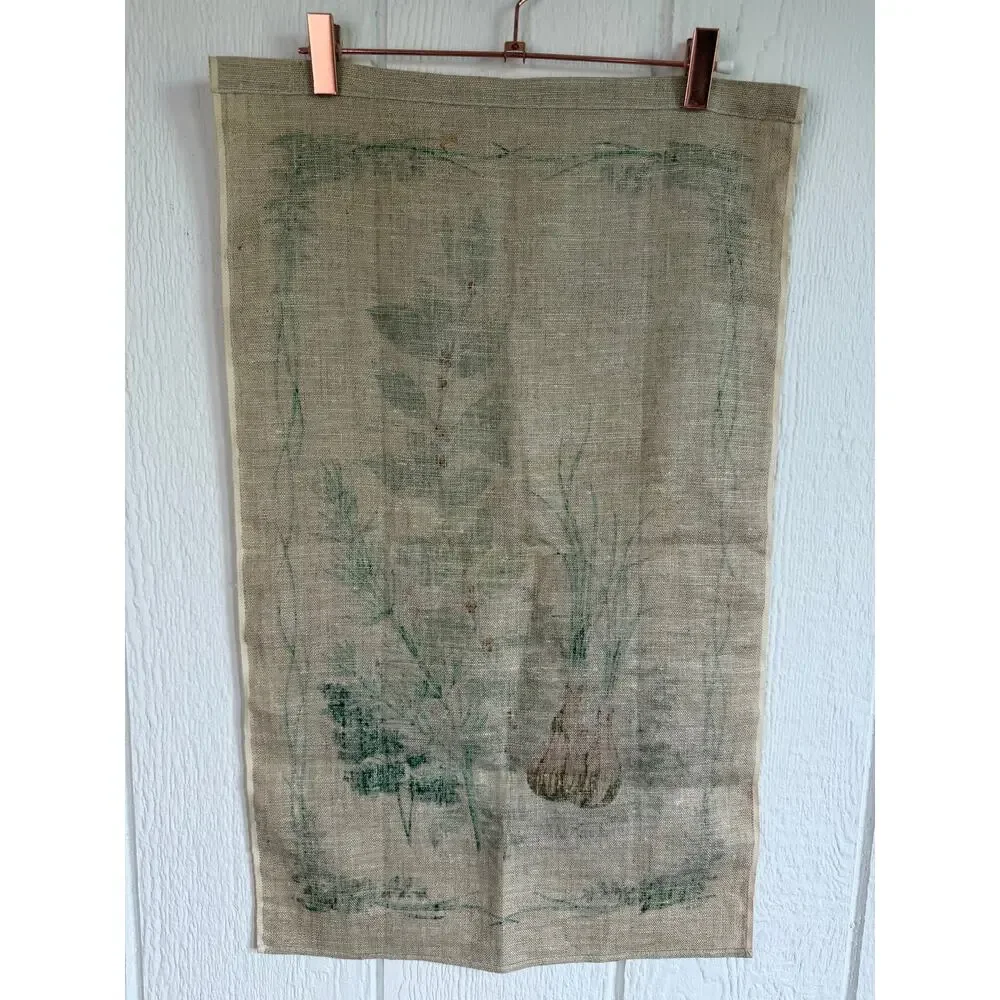 Vintage Botanical Herbs Linen Tea Towel Kitchen Wall Hanging Bay Rosemary Thyme